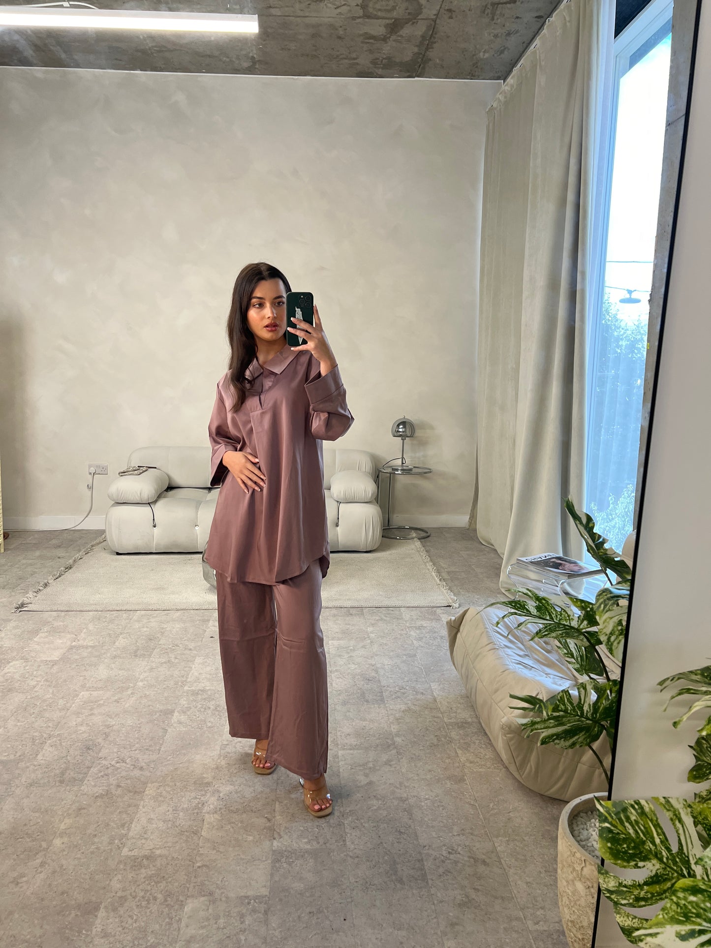 Satin Closed Shirt and Trouser Set | Rosy Purple