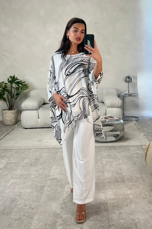 Electric Poncho and Trouser Set | White Base and Black