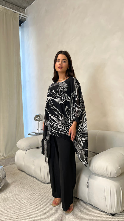 Electric Poncho and Trouser Set | Black Base and White