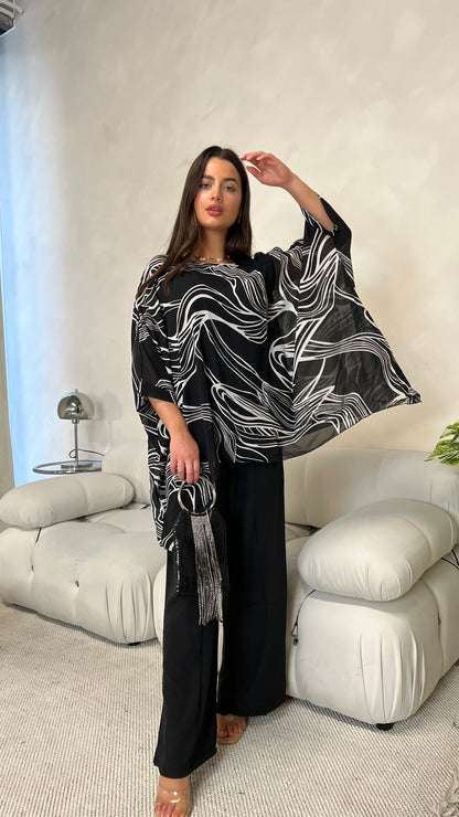 Electric Poncho and Trouser Set | Black Base and White