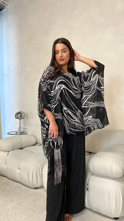 Electric Poncho and Trouser Set | Black Base and White