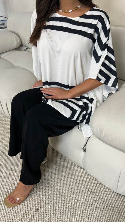 Poncho Top and Trouser Set | White and Black