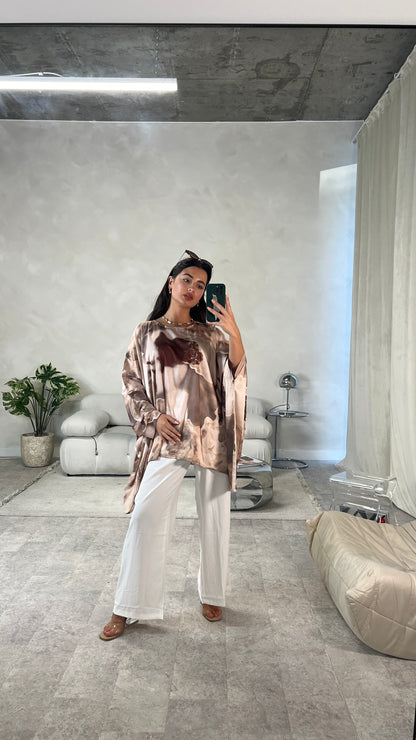 Silky Poncho and Trouser Set | Pink Amethyst