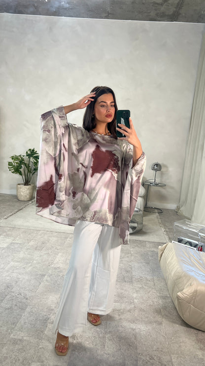 Silky Poncho and Trouser Set | Blush Pink