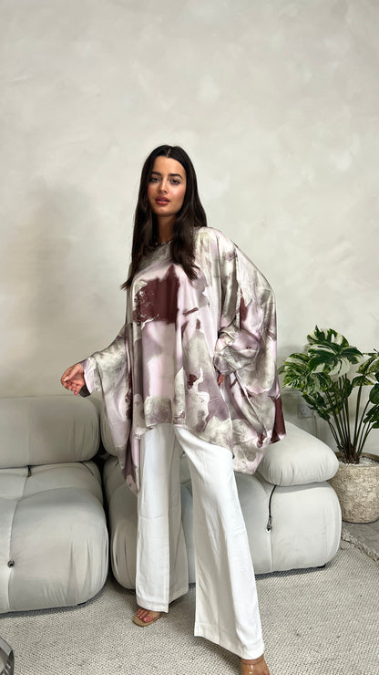 Silky Poncho and Trouser Set | Blush Pink