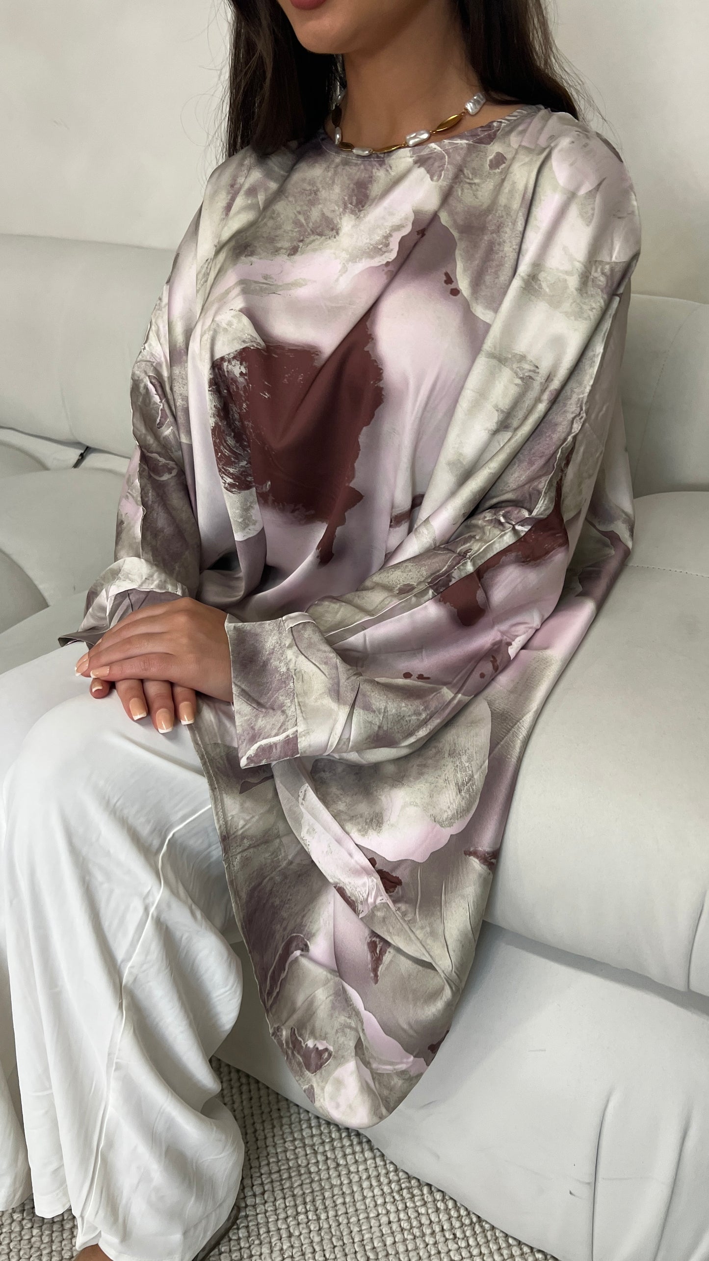 Silky Poncho and Trouser Set | Blush Pink